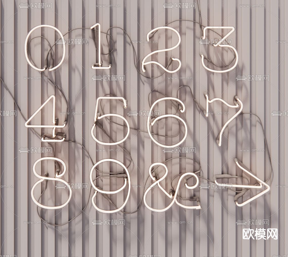 霓红灯 发光字 发光数字su模型下载（渲染图2）