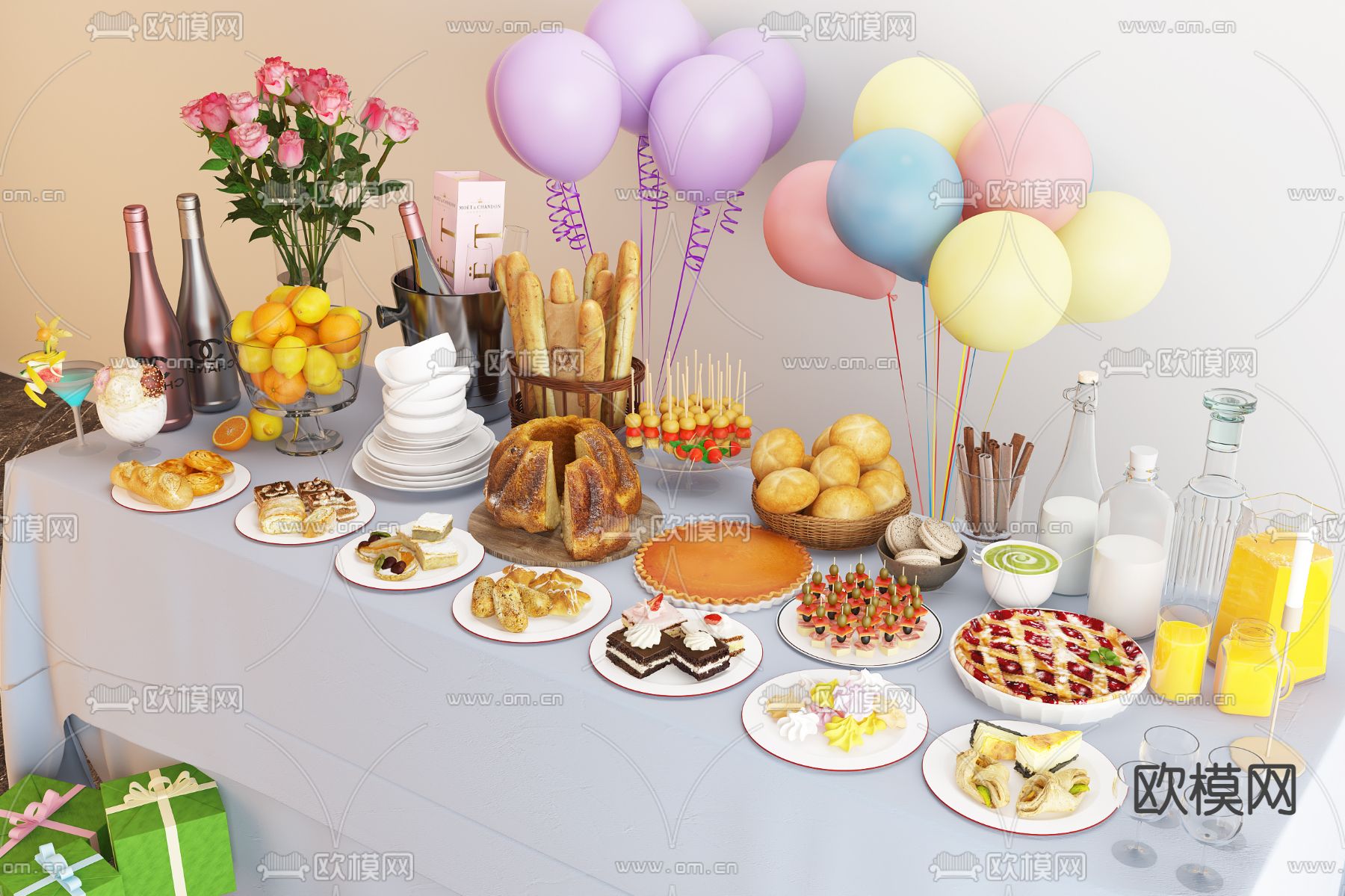 餐桌摆件 美食 蛋糕 面包3d模型下载