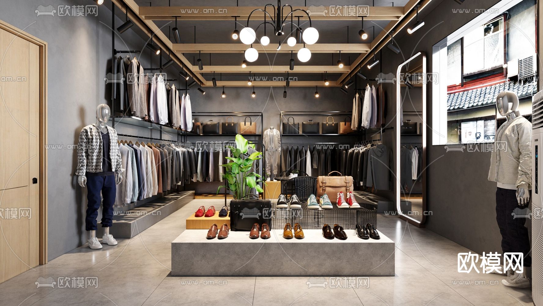 工业风服装鞋店su模型下载（渲染图1）