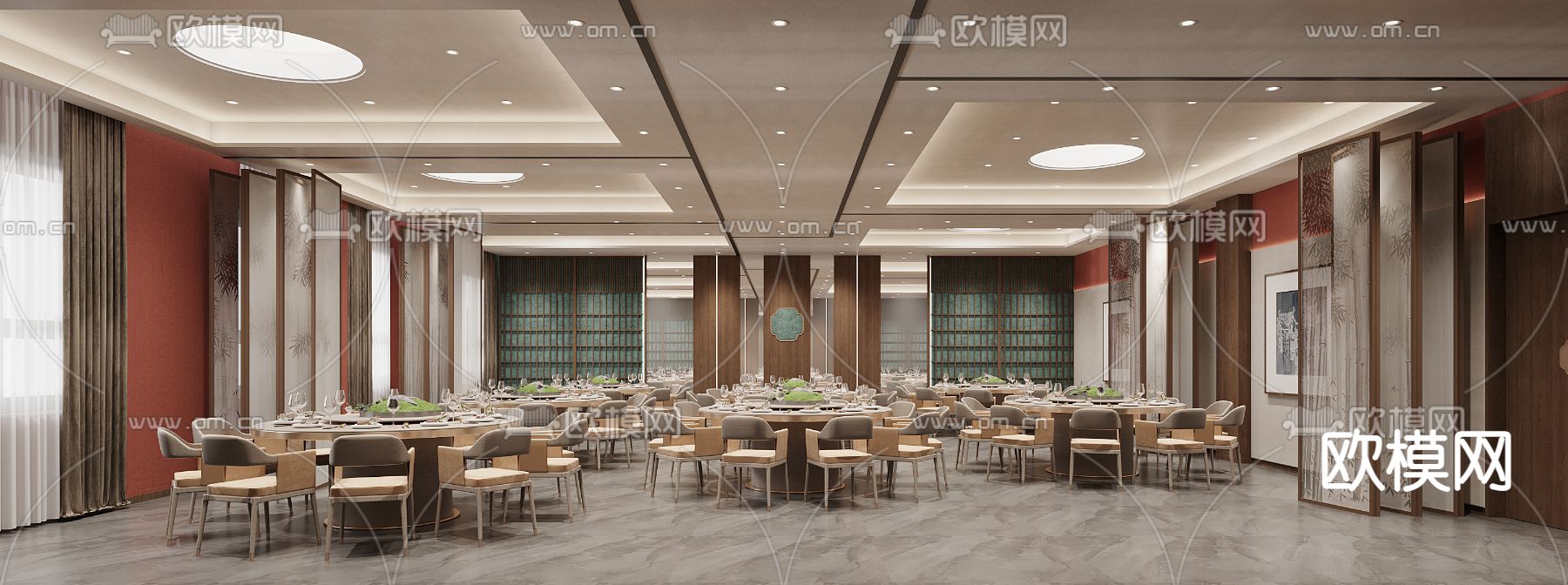 新中式宴会厅su模型下载（渲染图1）