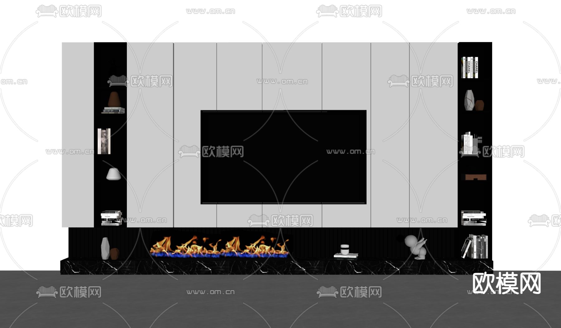 电视背景墙su模型下载（渲染图2）