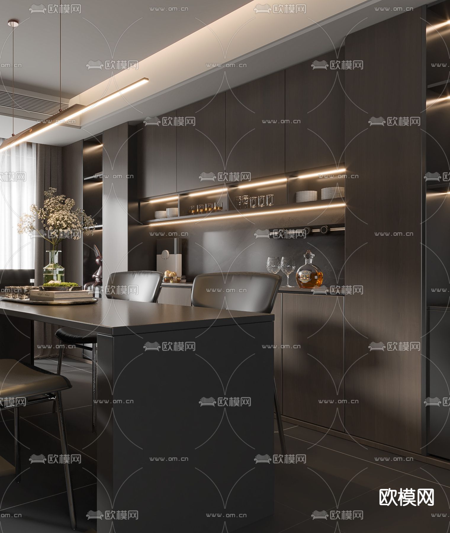 暗黑风餐厅su模型下载（渲染图2）