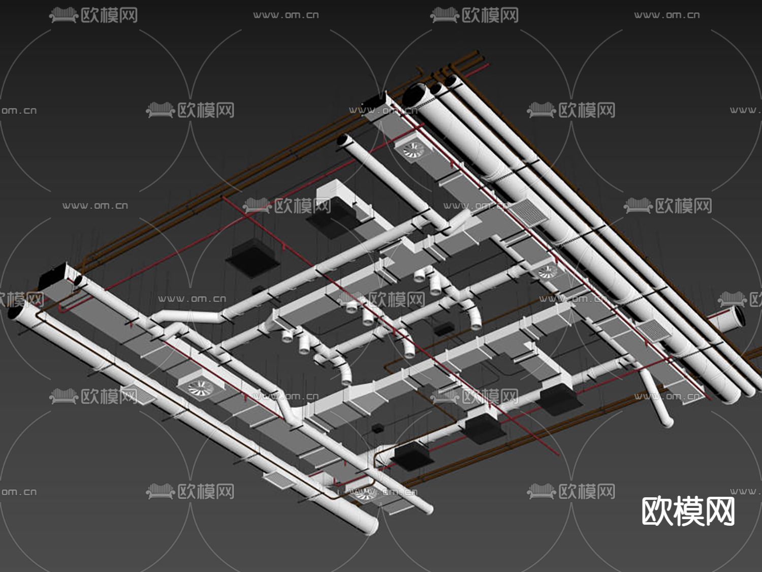 工业风防水管 风管 排烟管道3d模型下载（渲染图3）