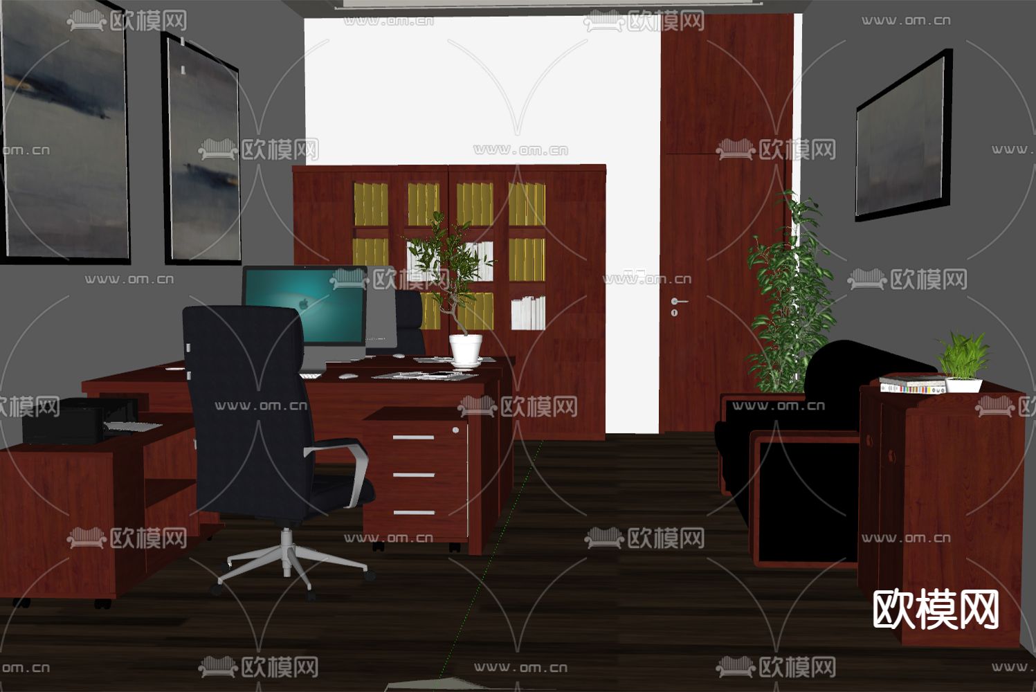 现代经理办公室su模型下载（渲染图2）