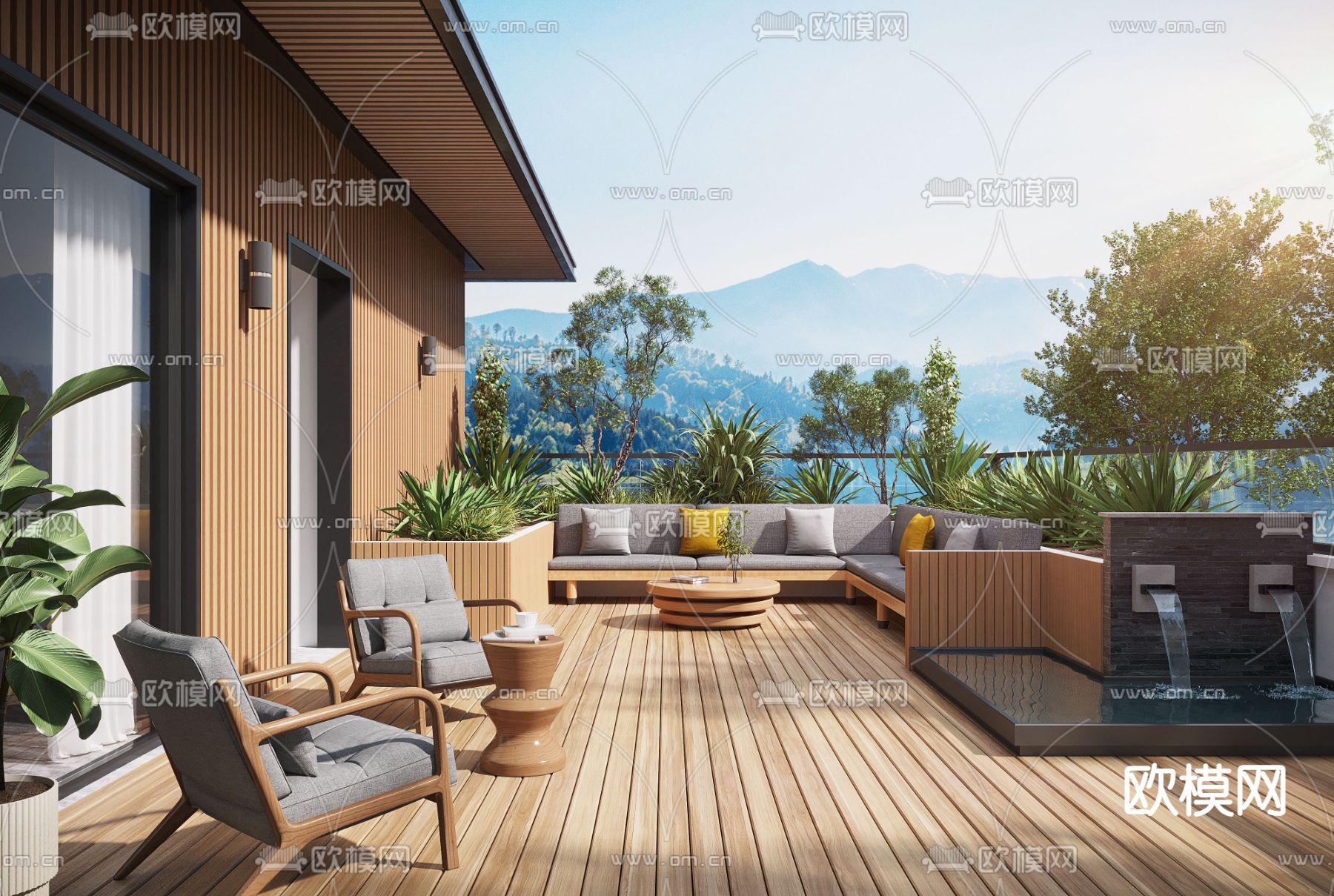 现代庭院花园su模型下载（渲染图1）