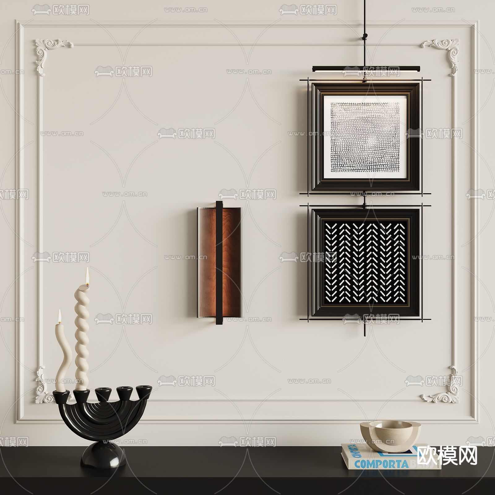 中古风装饰画su模型下载（渲染图1）