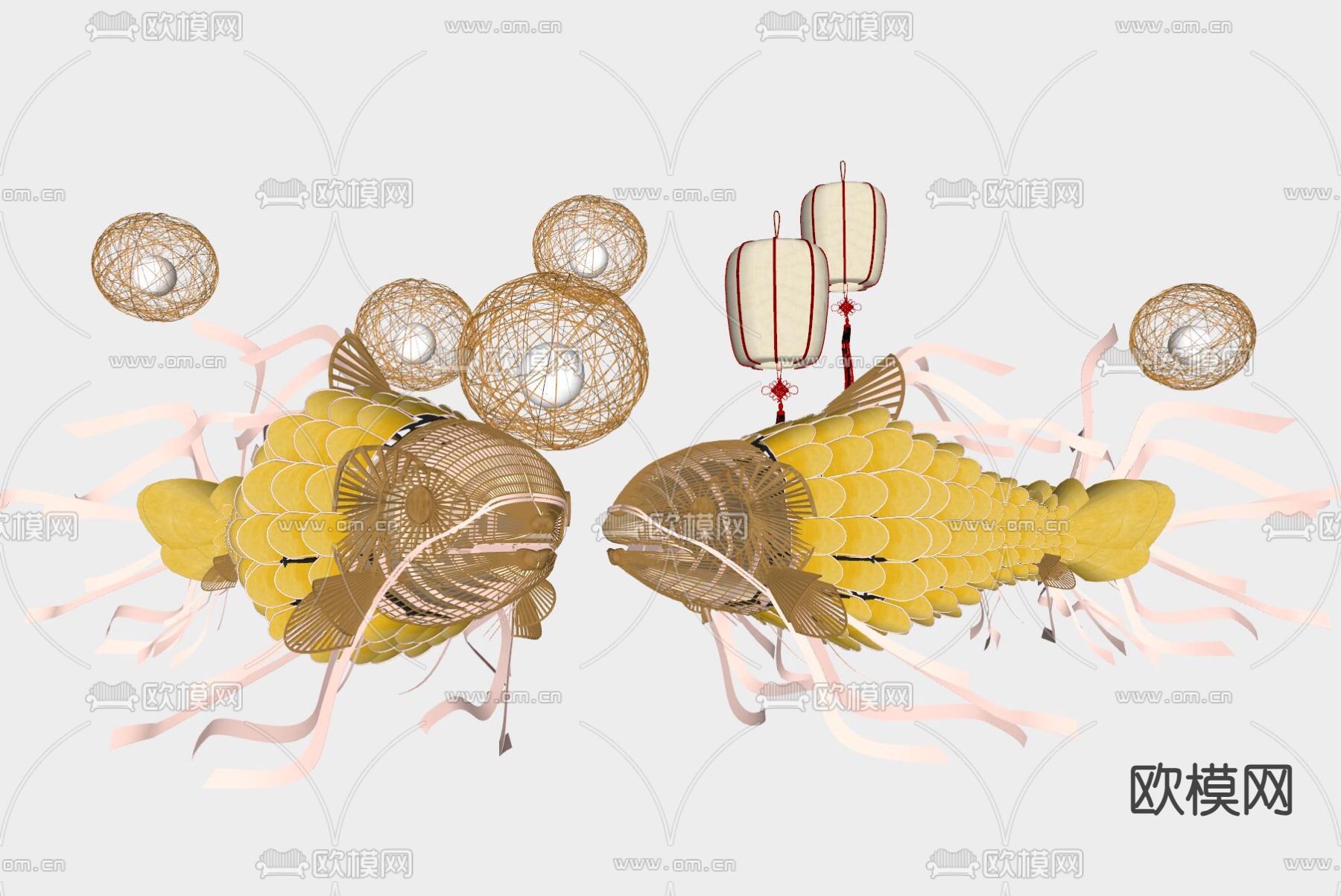 新中式灯笼 装饰灯 鱼形灯笼su模型下载