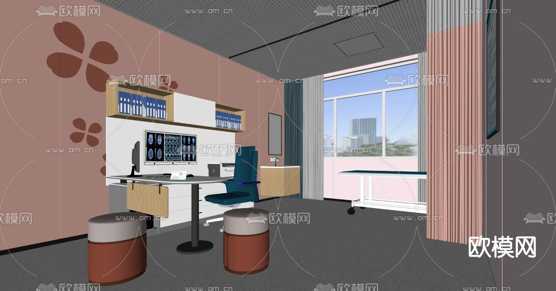 现代医院 门诊室su模型下载（渲染图2）
