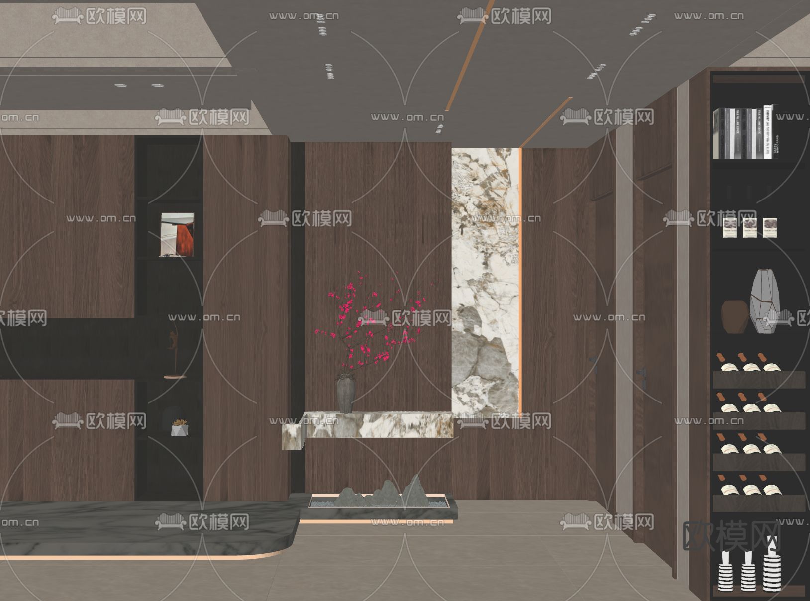 新中式玄关过道su模型下载（渲染图2）