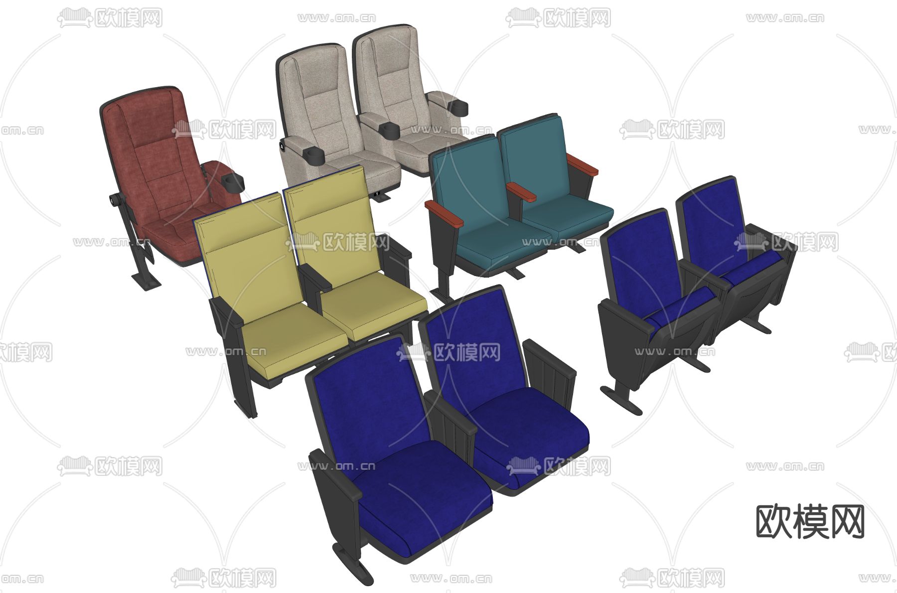 剧院椅su模型下载（渲染图2）