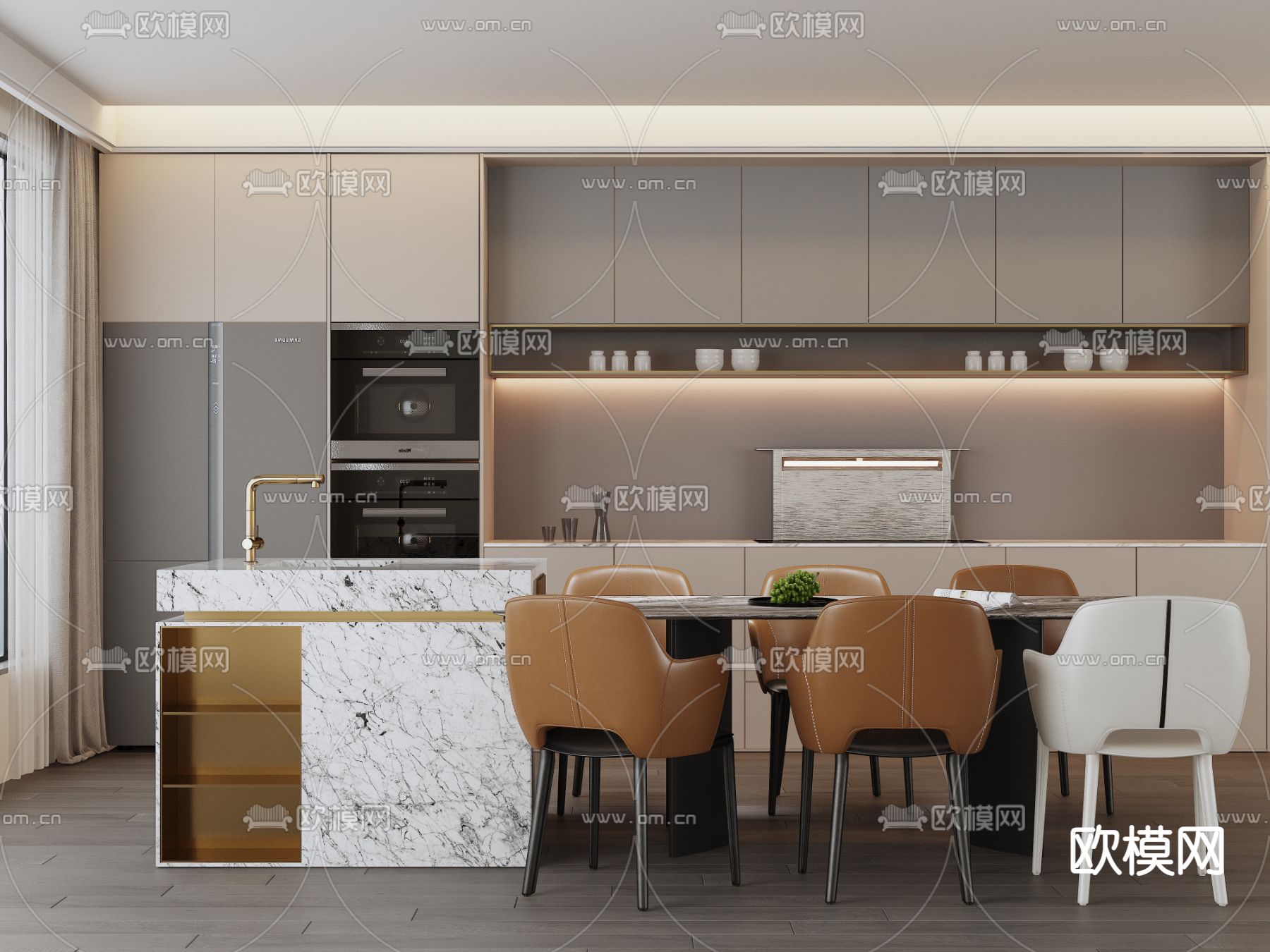 岛台餐桌椅3d模型下载（渲染图1）