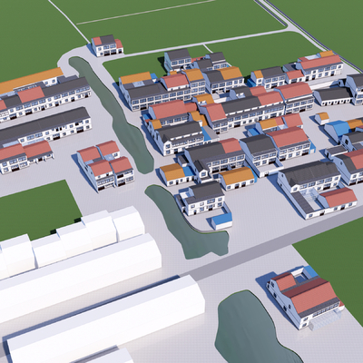  新中式自建房 美丽乡村su模型 