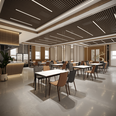  现代食堂 餐厅su模型 