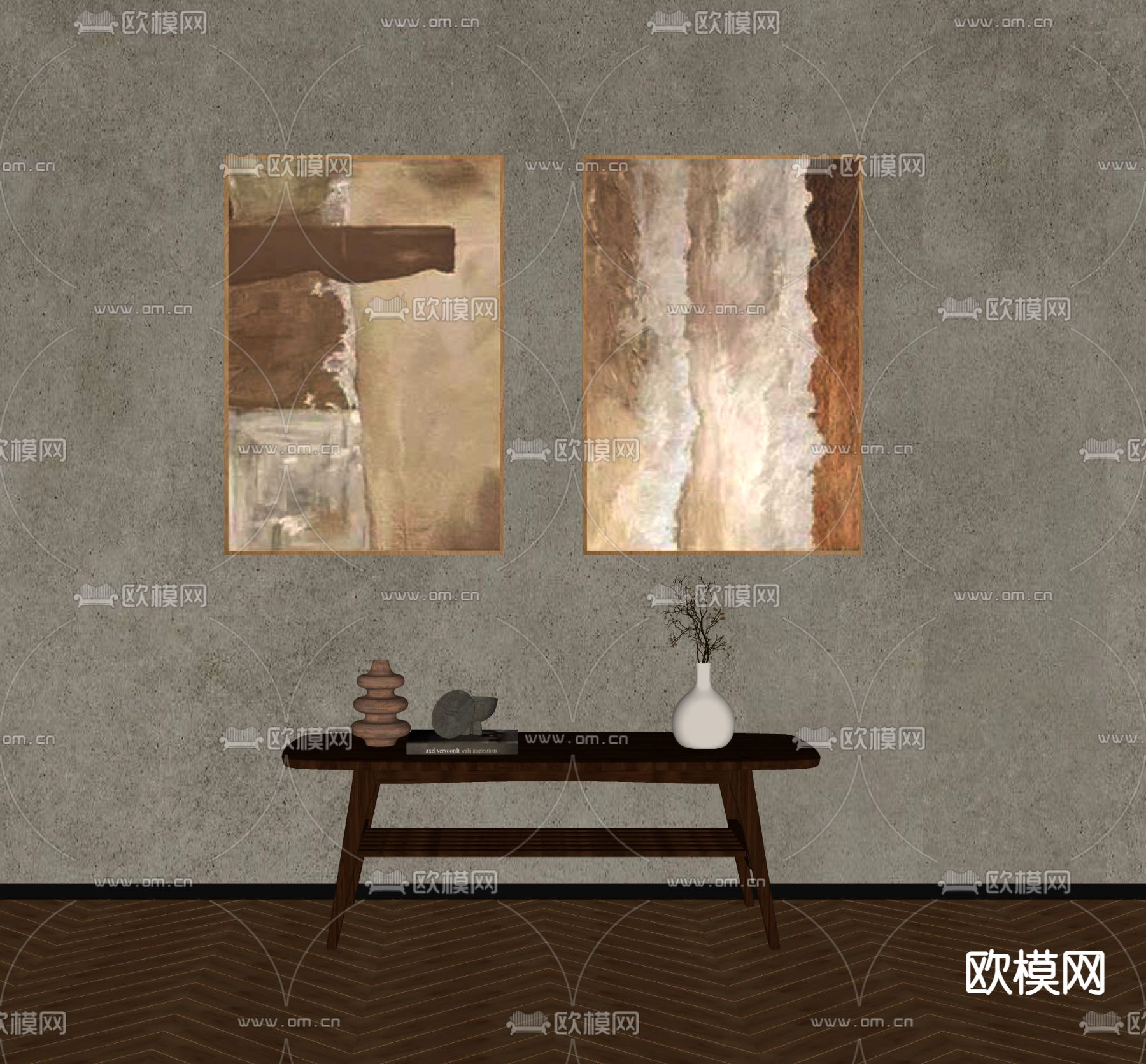 侘寂风装饰画su模型下载（渲染图2）