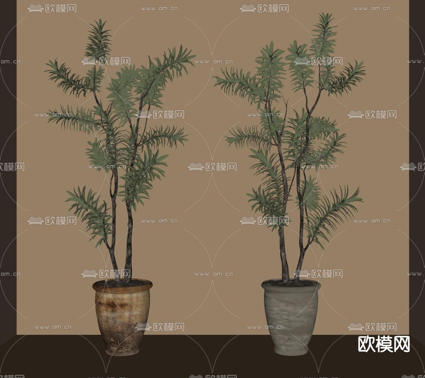 中古风绿植盆栽su模型下载（渲染图2）