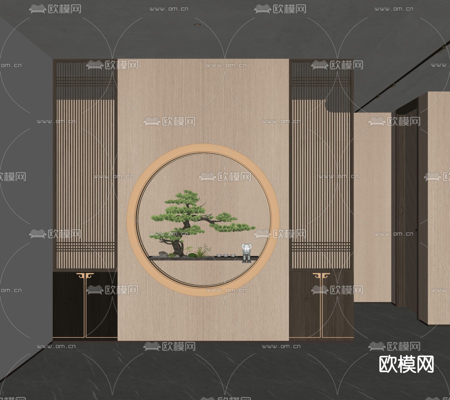 新中式玄关屏风su模型下载（渲染图3）