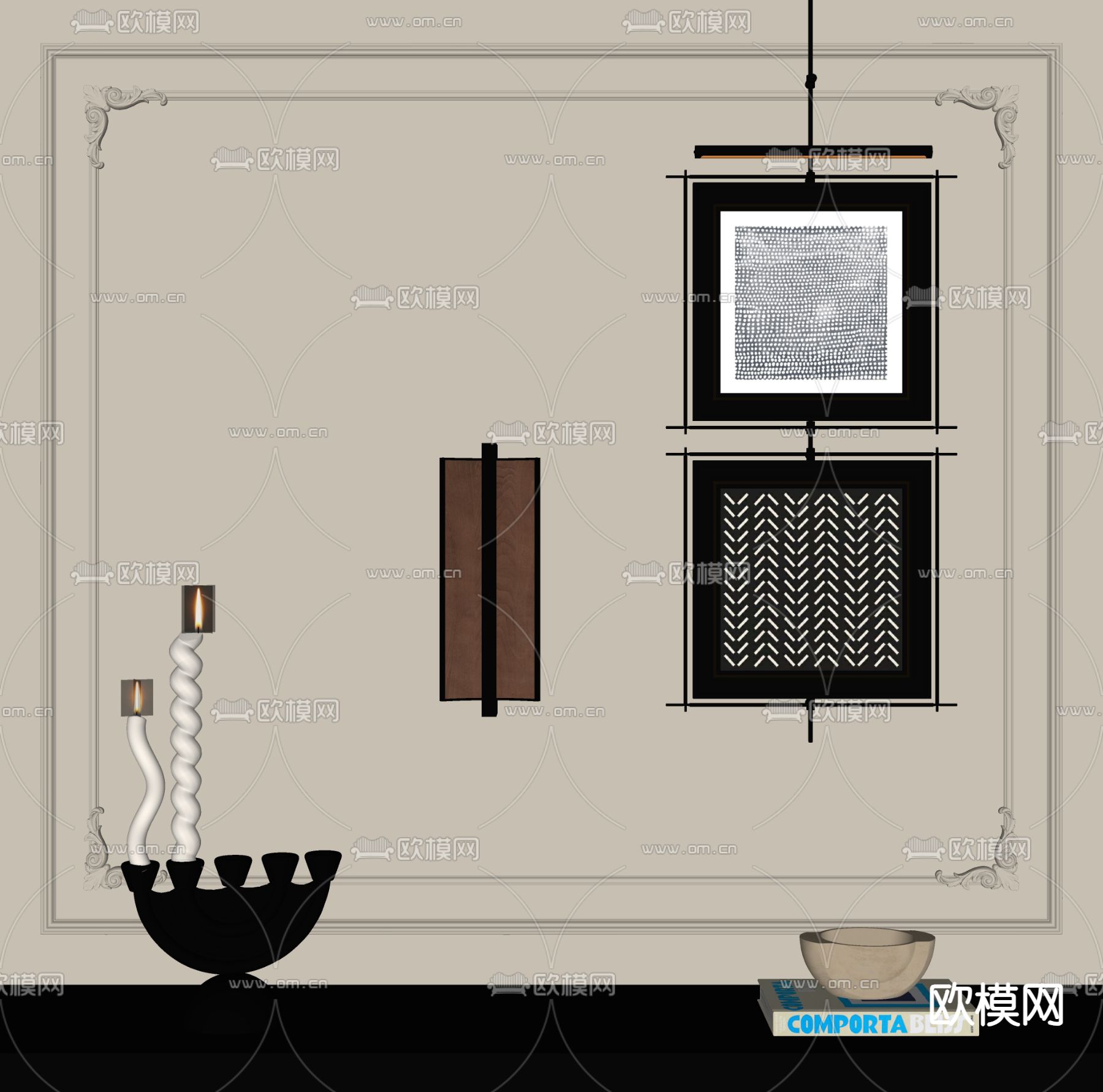 中古风装饰画su模型下载（渲染图2）