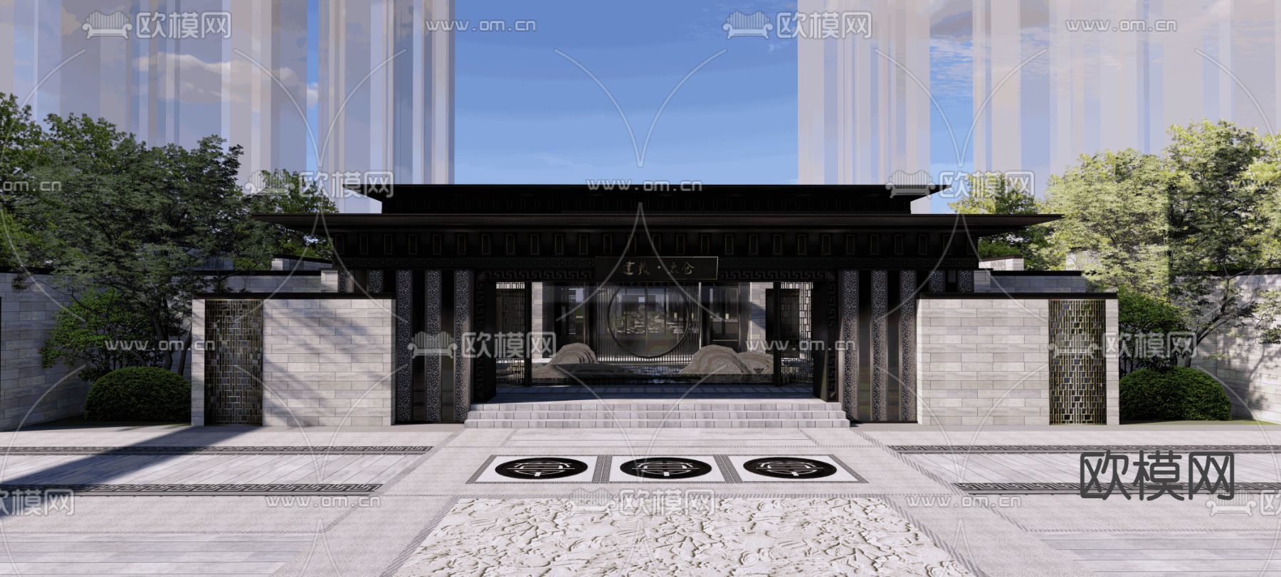 中式景观示范区su模型下载（渲染图1）