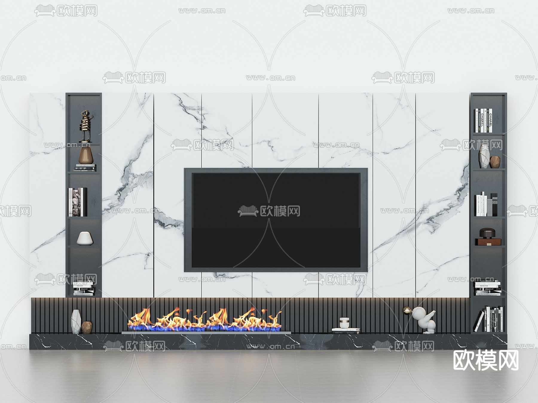 电视背景墙su模型下载（渲染图1）