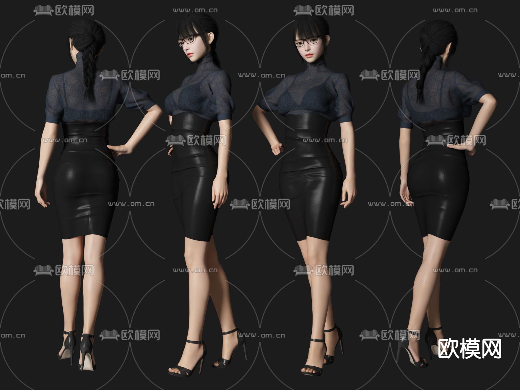 眼镜美女 站姿人物3d模型下载