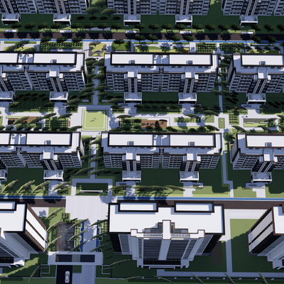  现代小区鸟瞰su模型 