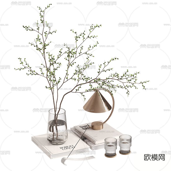 桌面摆件 书籍 水生植物3d模型下载(渲染图1)