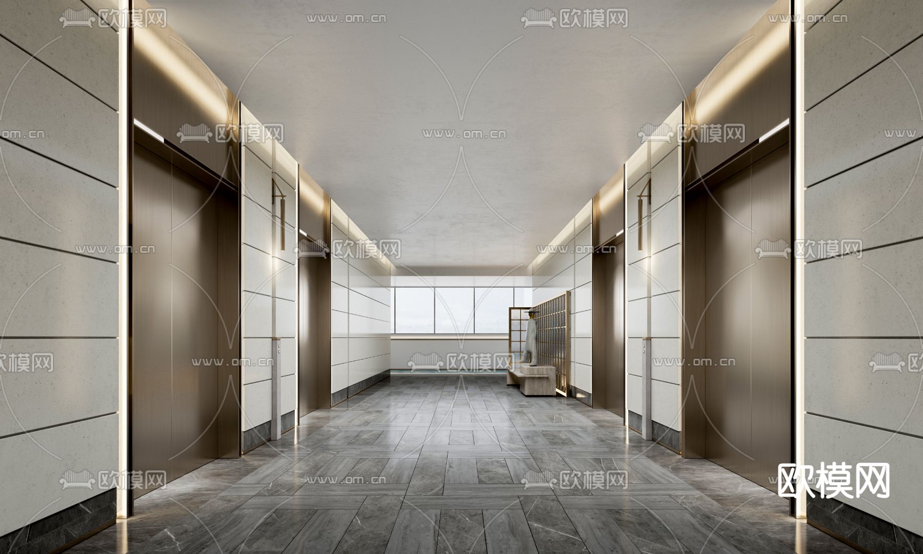 现代电梯厅3d模型下载