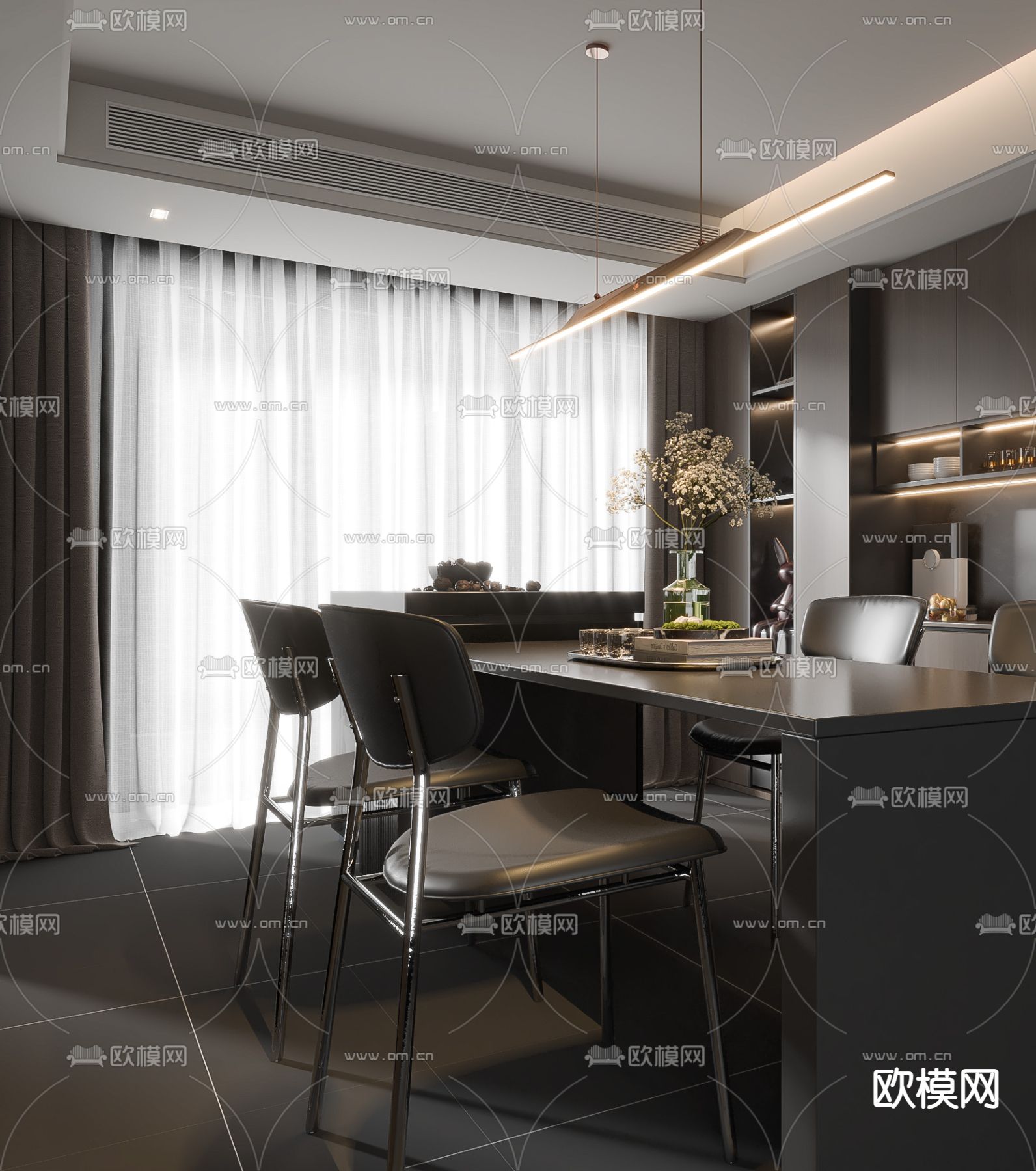 暗黑风餐厅su模型下载（渲染图1）