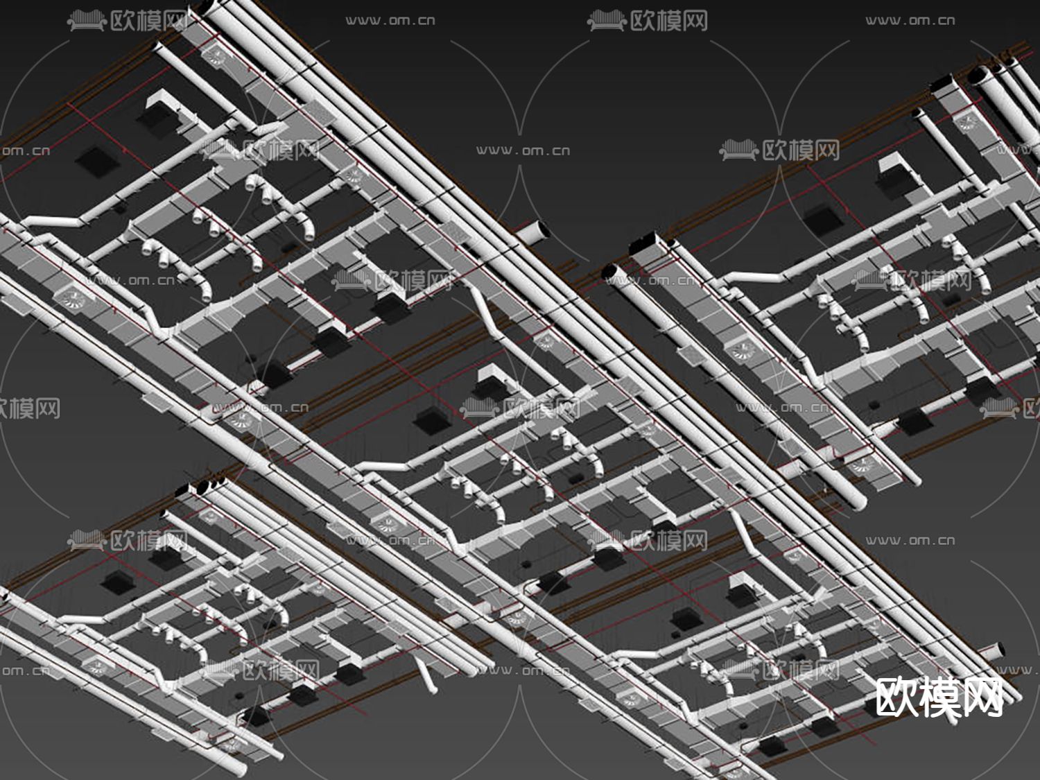 工业风防水管 风管 排烟管道3d模型下载（渲染图2）