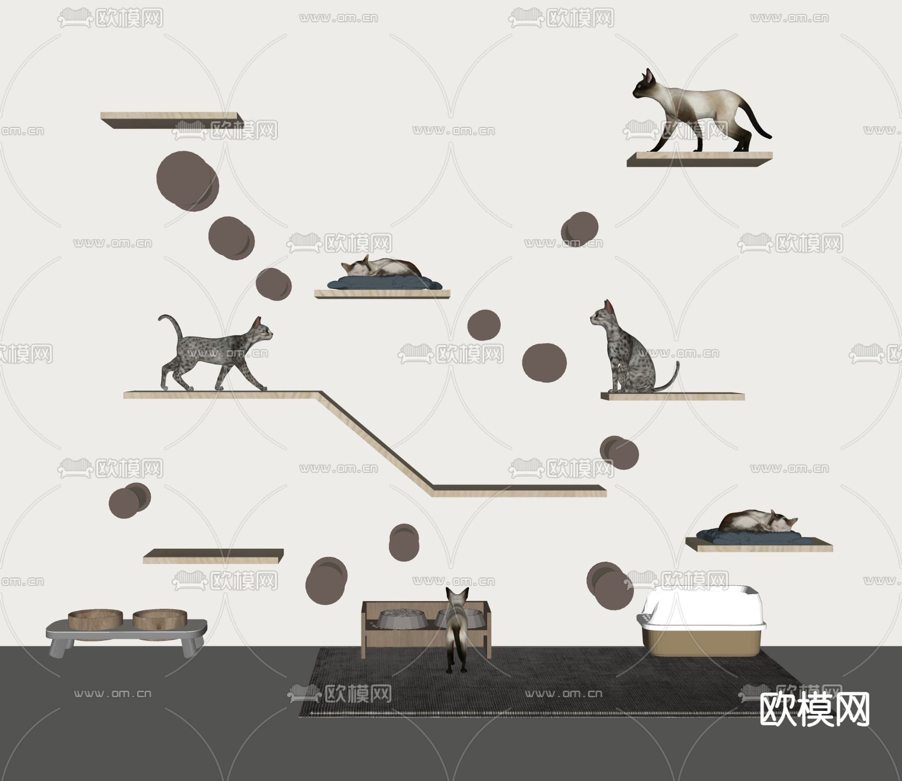 猫爬架 猫舍su模型下载（渲染图2）