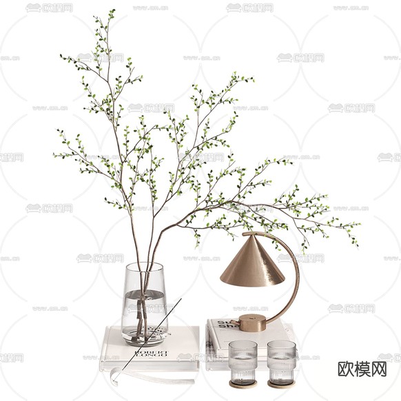 桌面摆件 书籍 水生植物3d模型下载(渲染图2)