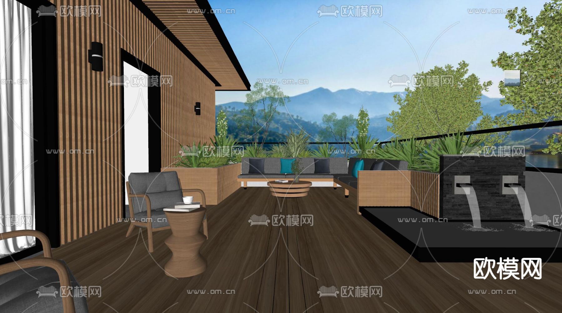 现代庭院花园su模型下载（渲染图2）