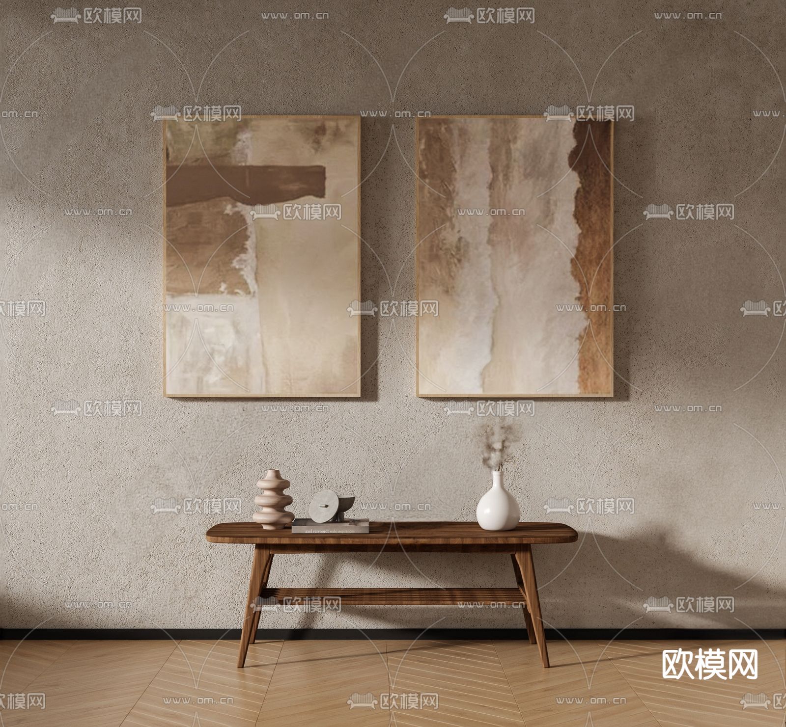 侘寂风装饰画su模型下载（渲染图1）