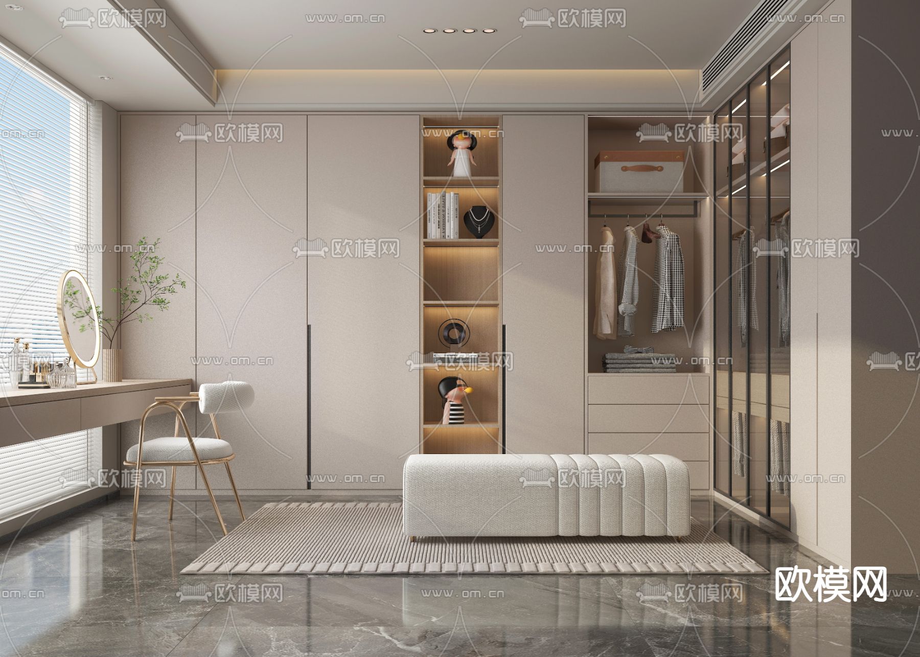 奶油风衣帽间3d模型下载