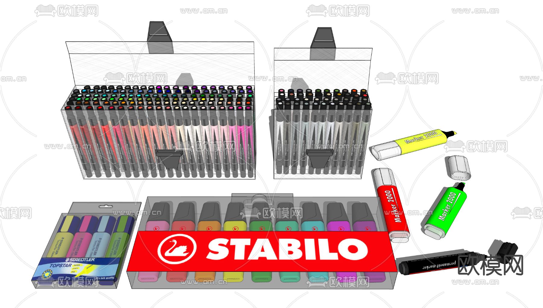 马克笔 水彩笔文具su模型下载（渲染图1）