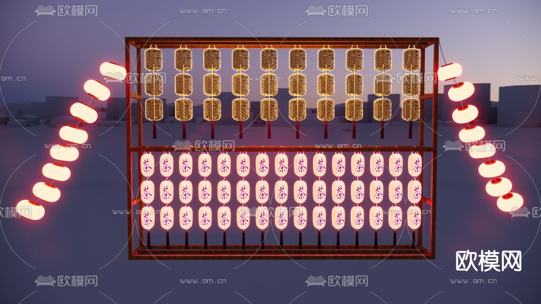中式灯笼 装饰灯su模型下载（渲染图1）