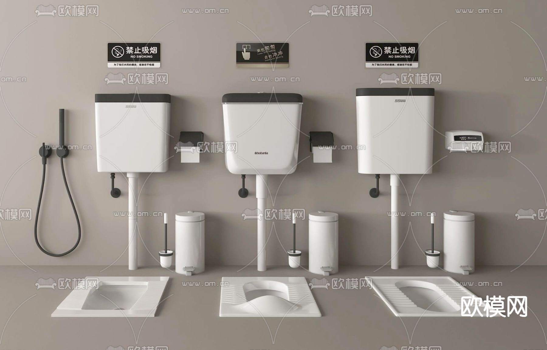 蹲便器 蹲厕 抽水桶 洁具3d模型下载