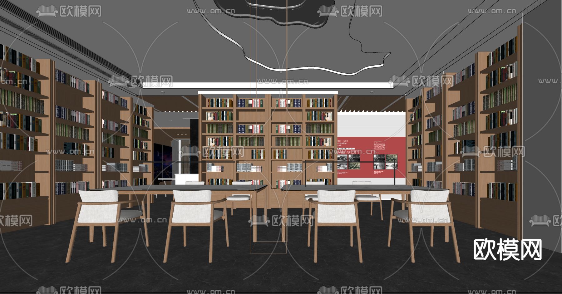 图书馆 阅览室su模型下载（渲染图2）