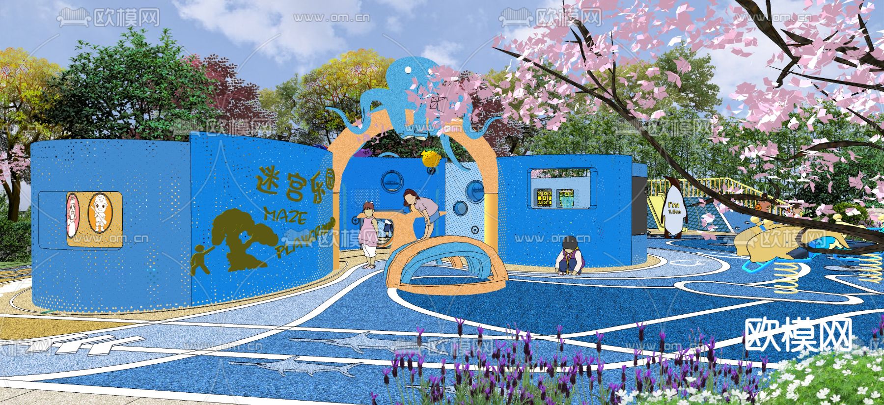 儿童游乐区 海洋主题su模型下载（渲染图4）