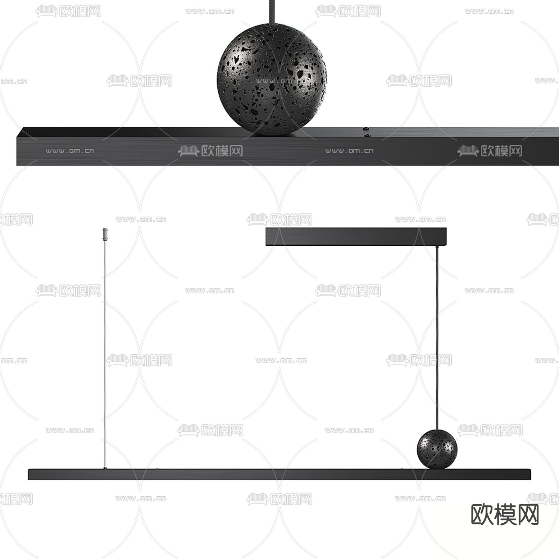办公吊灯 长条吊灯3d模型下载（渲染图1）