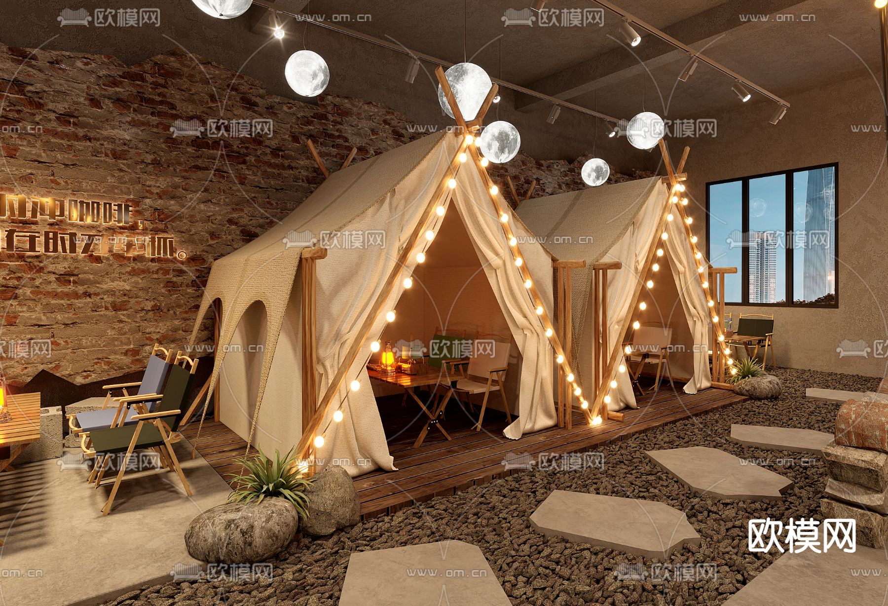 工业风烧烤店su模型下载（渲染图2）