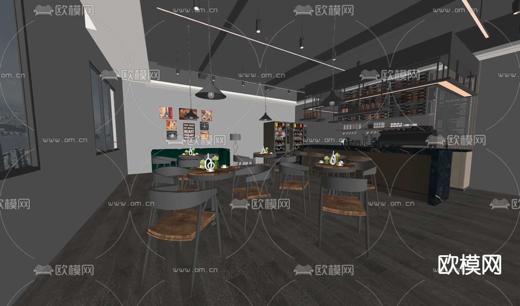 工业风咖啡厅su模型下载（渲染图2）