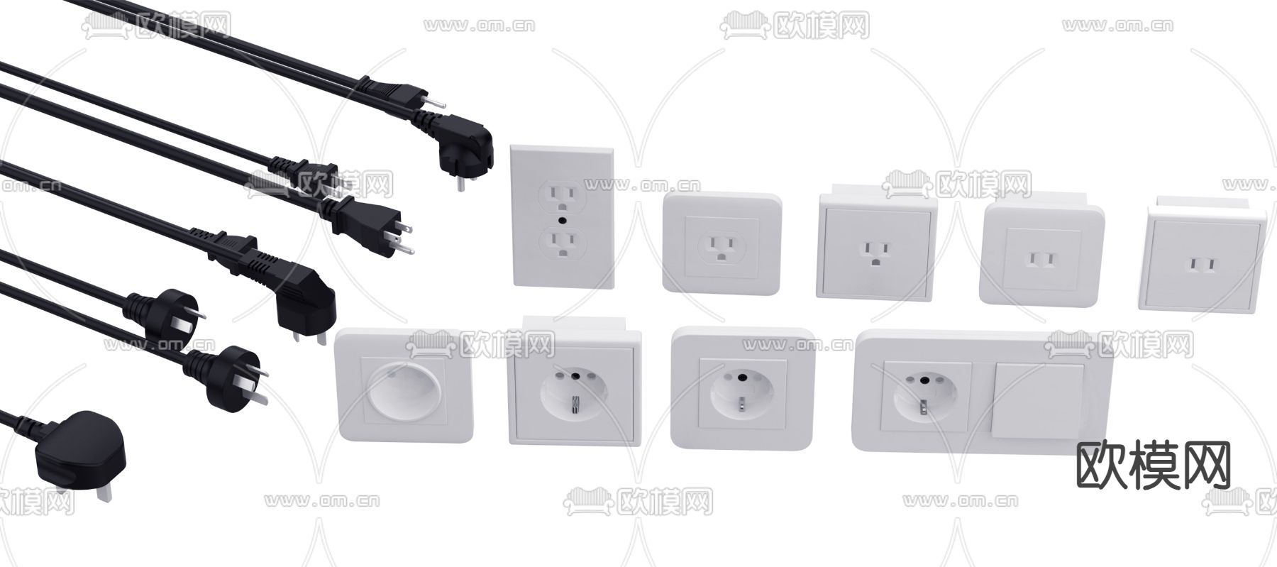 插头 插座 面板3d模型下载（渲染图2）