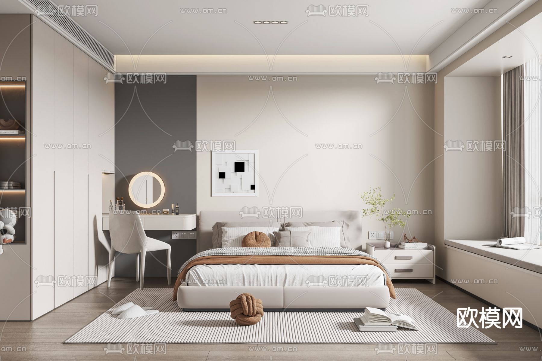 奶油风卧室 主卧3d模型下载