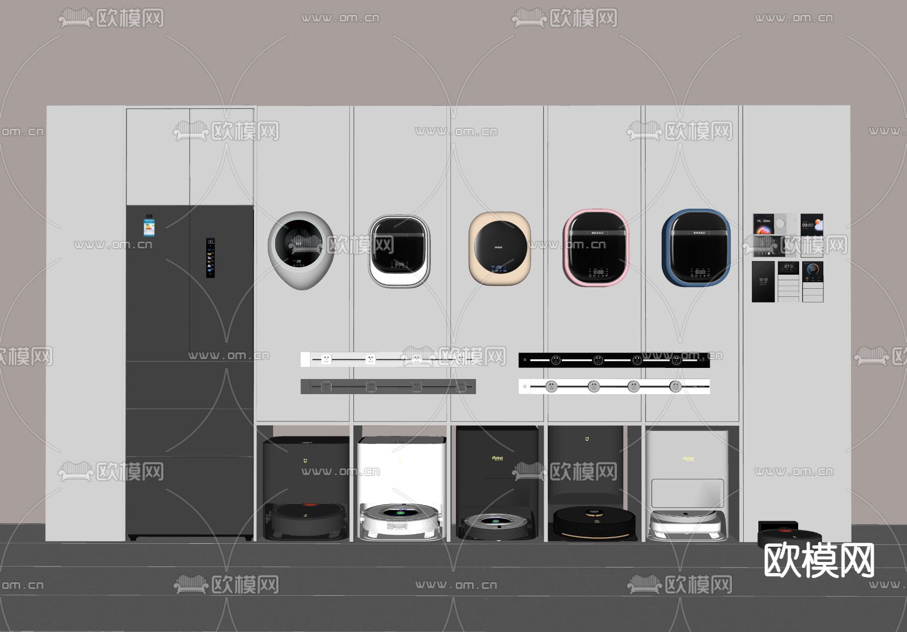 扫地机 冰箱 壁挂洗衣机su模型下载（渲染图2）