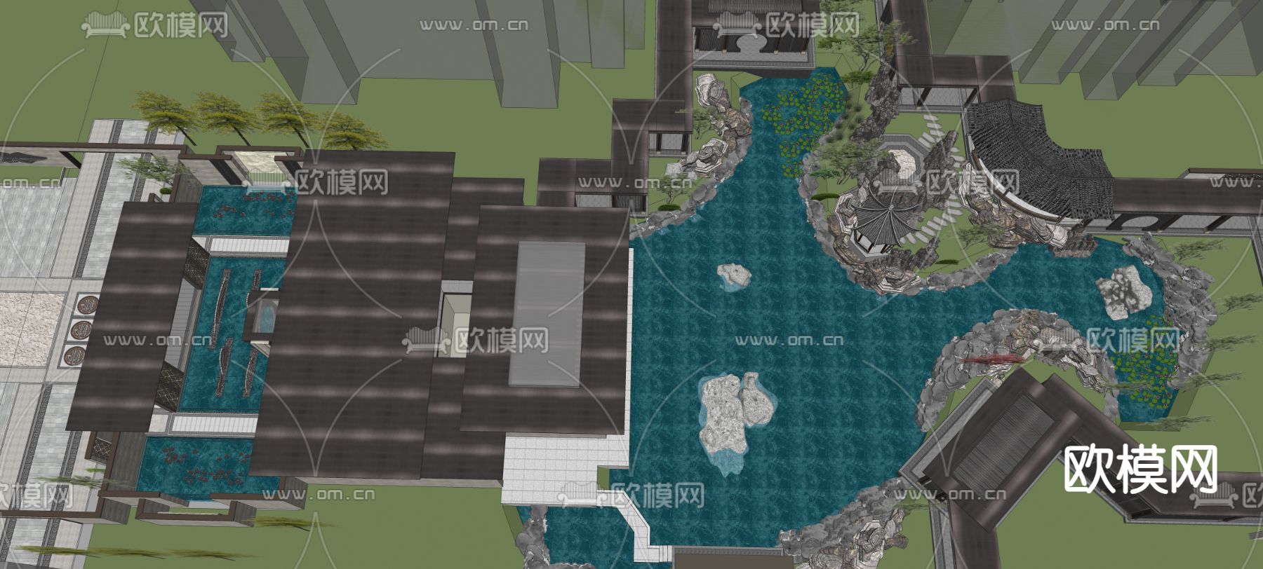 中式景观示范区su模型下载（渲染图4）