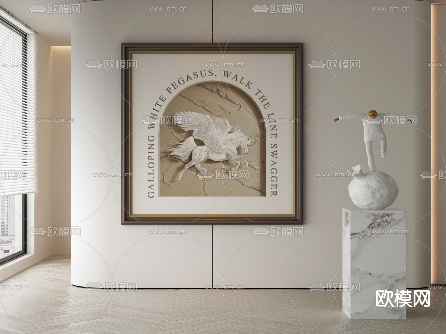 美式装饰画 骏马画 油画3d模型下载