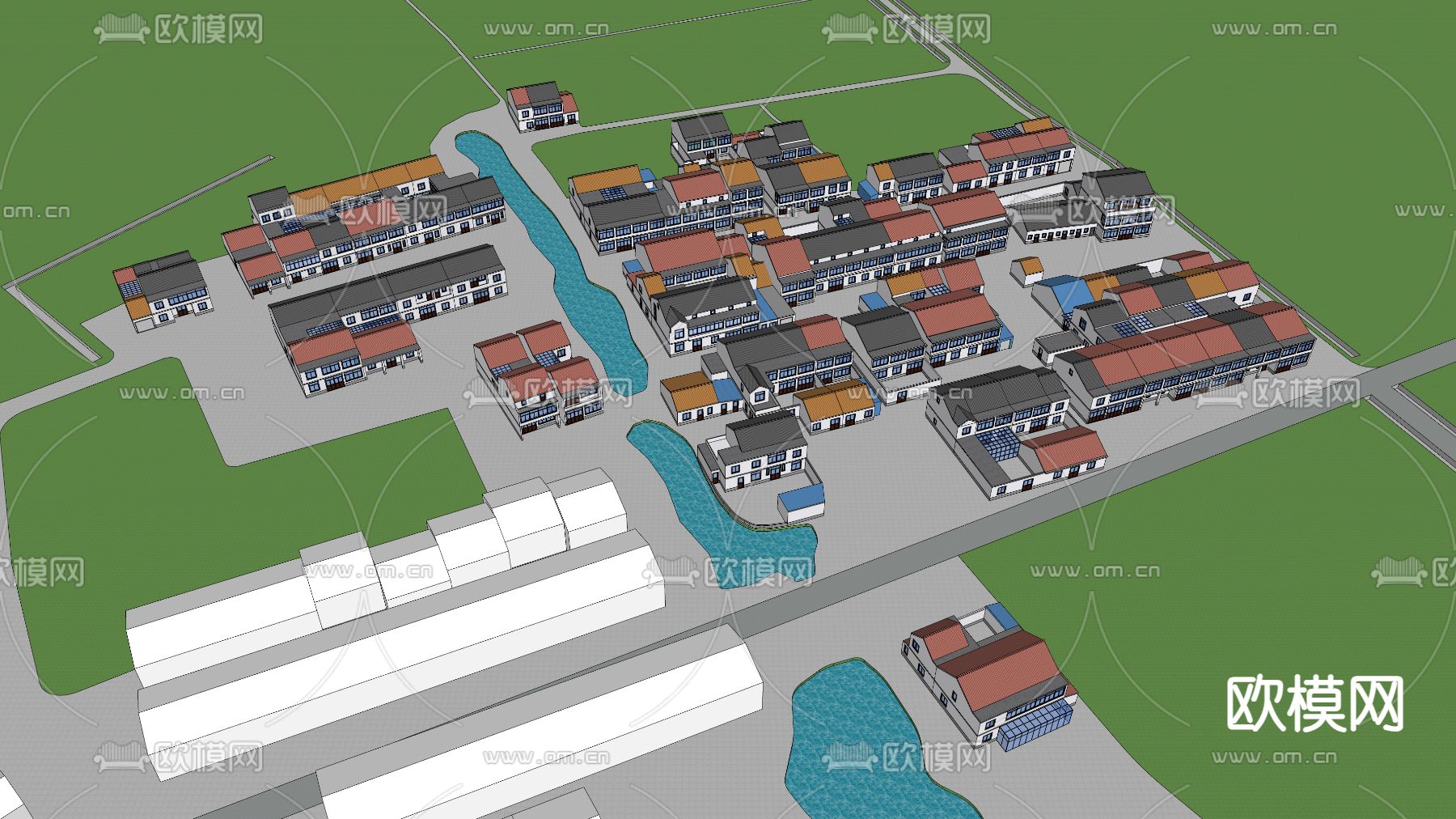 新中式自建房 美丽乡村su模型下载（渲染图2）