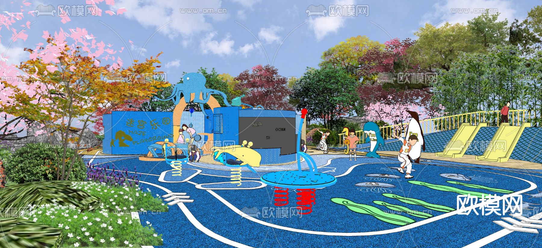 儿童游乐区 海洋主题su模型下载（渲染图1）