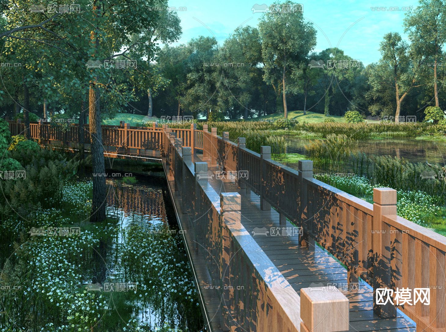 滨河木栈道3d模型下载